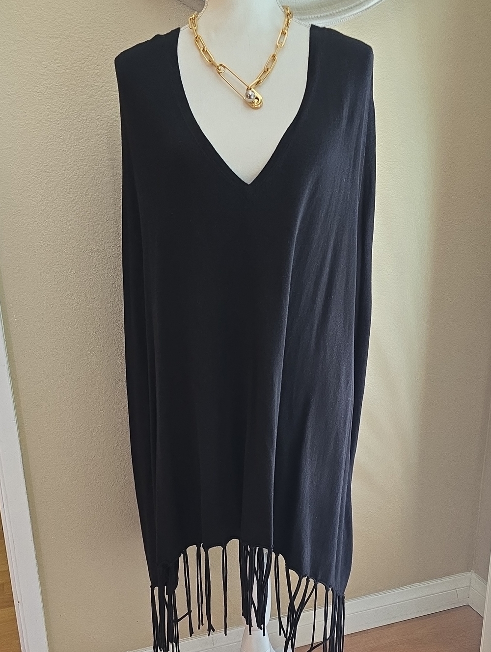 Michael Kors Black V-Neck Sleeveless Fringe Tunic